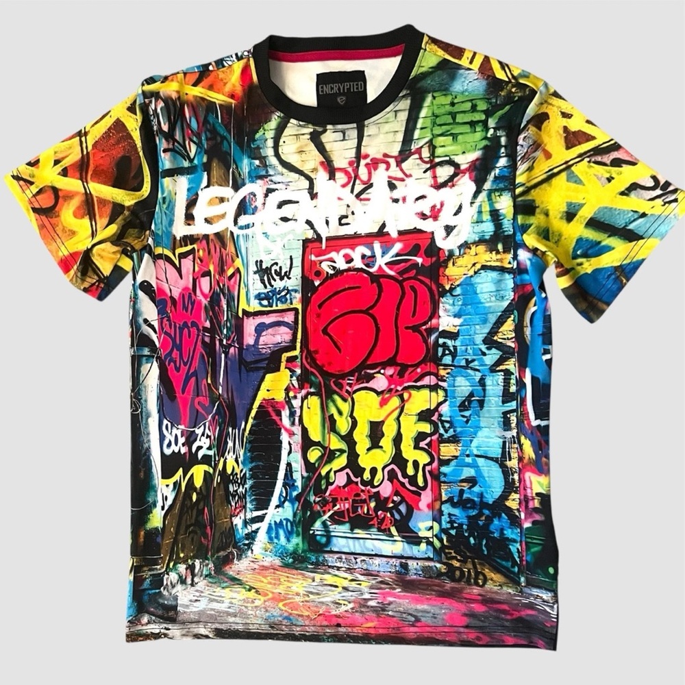 Encrypted Graffiti T-Shirt Urban Art Tee AOP Youth Boys XL